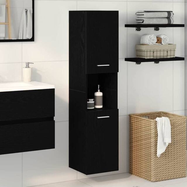Berkfield Home Black Oak Bathroom Wall Cabinet, 30x30x130 cm, Made from Wood - Size: 30 x 30 x 130 cm - image 1