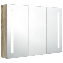 Berkfield Home LED Bathroom Mirror Cabinet 89x14x62 cm White & Oak - Size: 89 x 14 x 62 cm - thumbnail 2