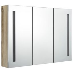 Berkfield Home LED Bathroom Mirror Cabinet 89x14x62 cm White & Oak - Size: 89 x 14 x 62 cm - thumbnail 4