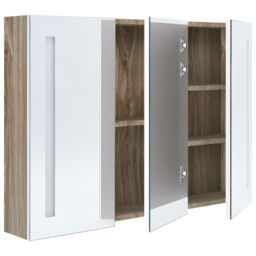 Berkfield Home LED Bathroom Mirror Cabinet 89x14x62 cm White & Oak - Size: 89 x 14 x 62 cm - thumbnail 5