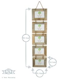 "Nicola Spring Rustic Wooden Hanging 5 Photo Frame - 6 x 4"" - Natural" - thumbnail 3