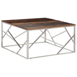 Berkfield Home Coffee Table Silver Stainless Steel & Solid Wood Sleeper - thumbnail 1