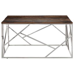 Berkfield Home Coffee Table Silver Stainless Steel & Solid Wood Sleeper - thumbnail 2