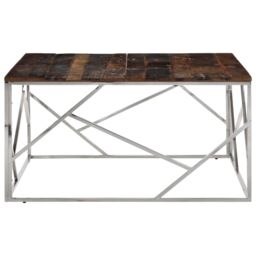 Berkfield Home Coffee Table Silver Stainless Steel & Solid Wood Sleeper - thumbnail 3