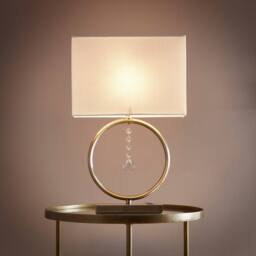 K LIVING Lizzy Antique Brass Table Lamp with Cream Shade in Gold
