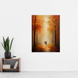 Artery8 Wall Art Print Lovers Walk Landscape Oil Painting Romantic Stroll In An Autumn Forest Amber Trees On A Serene Path Bedroom Art Poster - thumbnail 4