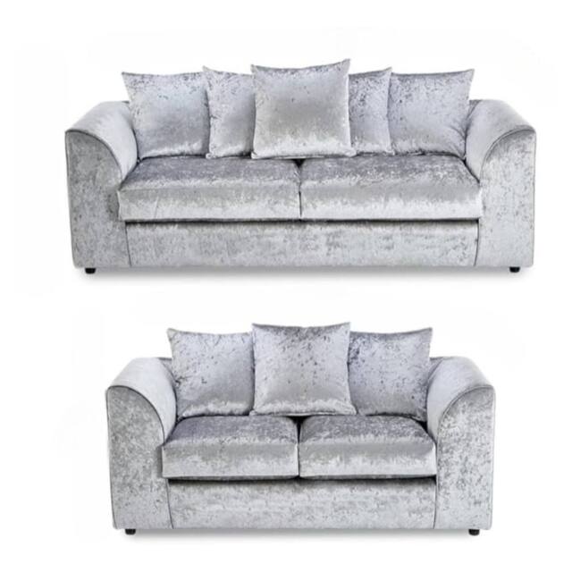 SNUG FURNITURE BIRMINGHAM LTD Venice Crushed Velvet 3+2 Silver Sofa Set - image 1