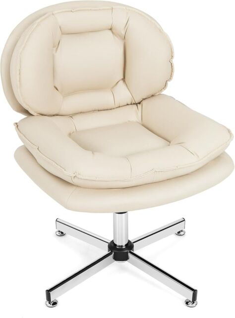 Gymax Home Office Swivel Chair Double Padded Back & Seat With Metal Base in Beige - image 1
