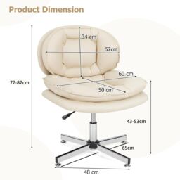 Gymax Home Office Swivel Chair Double Padded Back & Seat With Metal Base in Beige - thumbnail 3