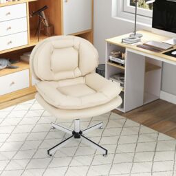 Gymax Home Office Swivel Chair Double Padded Back & Seat With Metal Base in Beige - thumbnail 2