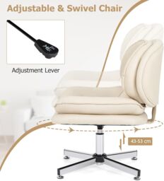 Gymax Home Office Swivel Chair Double Padded Back & Seat With Metal Base in Beige - thumbnail 4