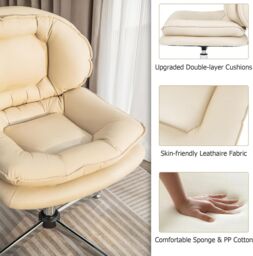 Gymax Home Office Swivel Chair Double Padded Back & Seat With Metal Base in Beige - thumbnail 5