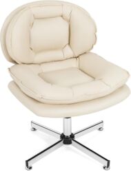 Gymax Home Office Swivel Chair Double Padded Back & Seat With Metal Base in Beige - thumbnail 1