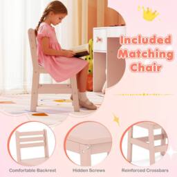Costway Kids Vanity Table & Chair Set Dressing Table Set w/ Lighted Mirror in Pink - thumbnail 8