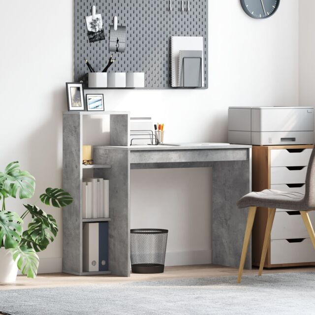 Berkfield Home Writing Desk Concrete grey Concrete-effect laminate, engineered wood - image 1