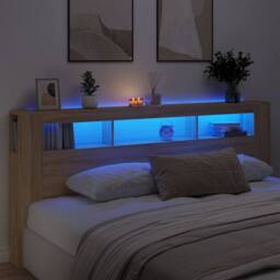 Berkfield Home LED Headboard Sonoma Oak 220x18.5x103.5 cm Engineered Wood in Brown - thumbnail 2