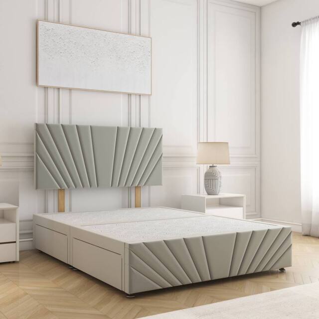 "BSSPOKE Rose Divan Bed Plush 24"" Headboard 2Drawers Same Side & No Mattress in Silver - Size: Small Double" - image 1
