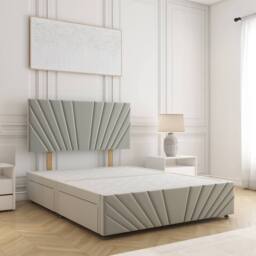 "BSSPOKE Rose Divan Bed Plush 24"" Headboard 2Drawers Same Side & No Mattress in Silver - Size: Small Double"