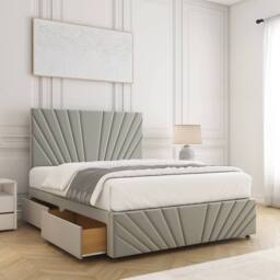"BSSPOKE Rose Divan Bed Plush 24"" Headboard 2Drawers Same Side & No Mattress in Silver - Size: Small Double" - thumbnail 2