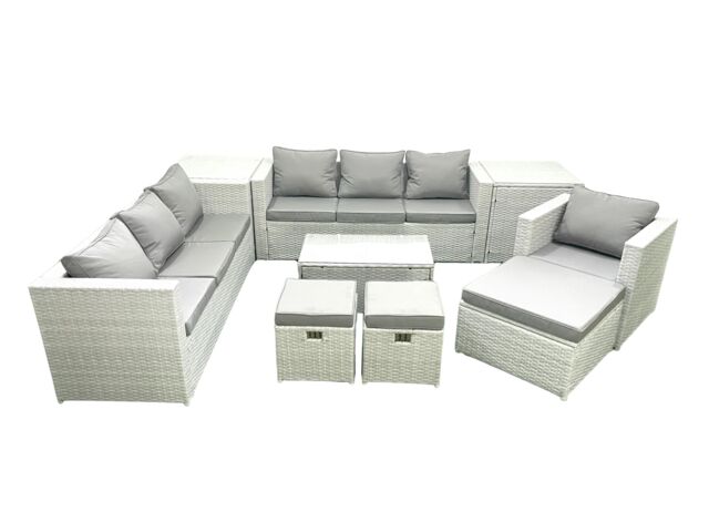 Fimous Wicker PE Rattan Sofa Garden Furniture Set with Armchair Oblong Coffee Table 3 Footstools 2 Side Tables Light Grey Mixed - image 1