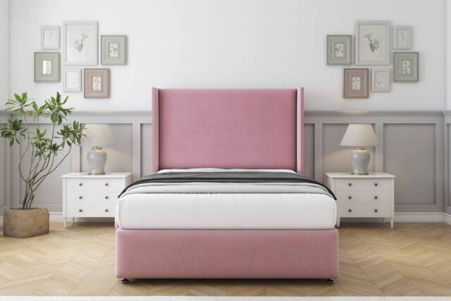 "Comfort Beds Ayla Plush Divan Base No Drawers - 54"" Wingback-Footboard in Pink - Size: Small Double" - image 1