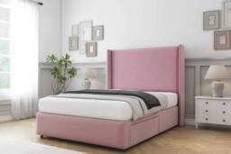"Comfort Beds Ayla Plush Divan Base No Drawers - 54"" Wingback-Footboard in Pink - Size: Small Double" - thumbnail 2