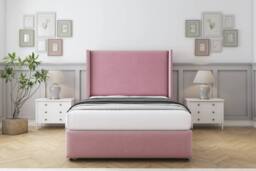 "Comfort Beds Ayla Plush Divan Base No Drawers - 54"" Wingback-Footboard in Pink - Size: Small Double" - thumbnail 1