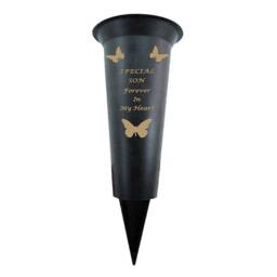 David Fischhoff Memorial Grave Plastic Spike Vase - Son in Black