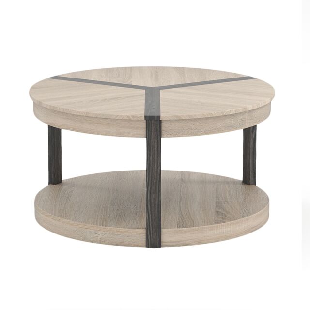 Gymax 2-Tier Round Coffee Table 88CM Rubber Wood Center Table With Shelf-Oak in Light Oak - image 1