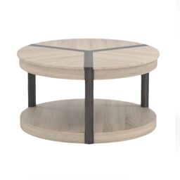 Gymax 2-Tier Round Coffee Table 88CM Rubber Wood Center Table With Shelf-Oak in Light Oak - thumbnail 1