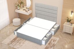 Somnior Chambery Divan Bed Frame 4 Drawers with Floor Standing Headboard Linen in Light Grey - Size: King - thumbnail 3