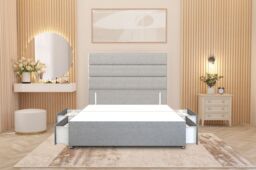Somnior Chambery Divan Bed Frame 4 Drawers with Floor Standing Headboard Linen in Light Grey - Size: King - thumbnail 4