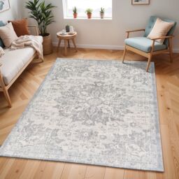 Livabliss Monaco Vintage Grey Ivory Cream Traditional Boho Living Dining Rug in Mid Grey - Size: 200 cm x 200 cm - thumbnail 7