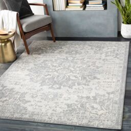 Livabliss Monaco Vintage Grey Ivory Cream Traditional Boho Living Dining Rug in Mid Grey - Size: 200 cm x 200 cm