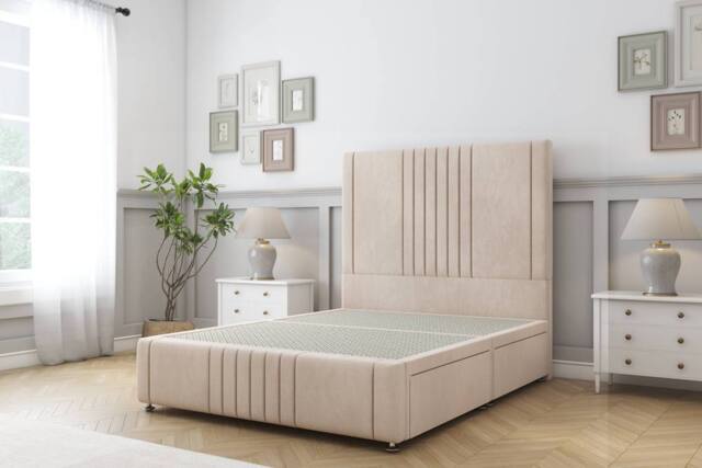 "Sloomy Harrington Naples Divan Base 2 Drawers 54"" Headboard & 12"" Footboard in Light Sand - Size: Double" - image 1