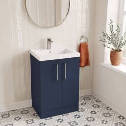 Balterley Bramshall Compact 2 Door Dark Blue Vanity Basin Unit, 500mm - thumbnail 3