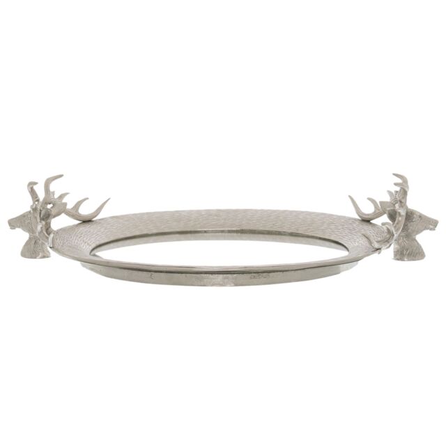 Love Lace Large Mirrored Tray With Stag Heads in Silver - image 1