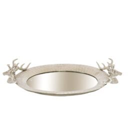 Love Lace Large Mirrored Tray With Stag Heads in Silver - thumbnail 3