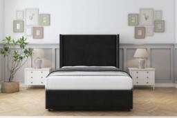 "Sloomy Stratford Plush Divan Base No Drawers 54"" Headboard & 12"" Footboard in Black - Size: Single"