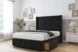 "Sloomy Stratford Plush Divan Base No Drawers 54"" Headboard & 12"" Footboard in Black - Size: Single" - thumbnail 4