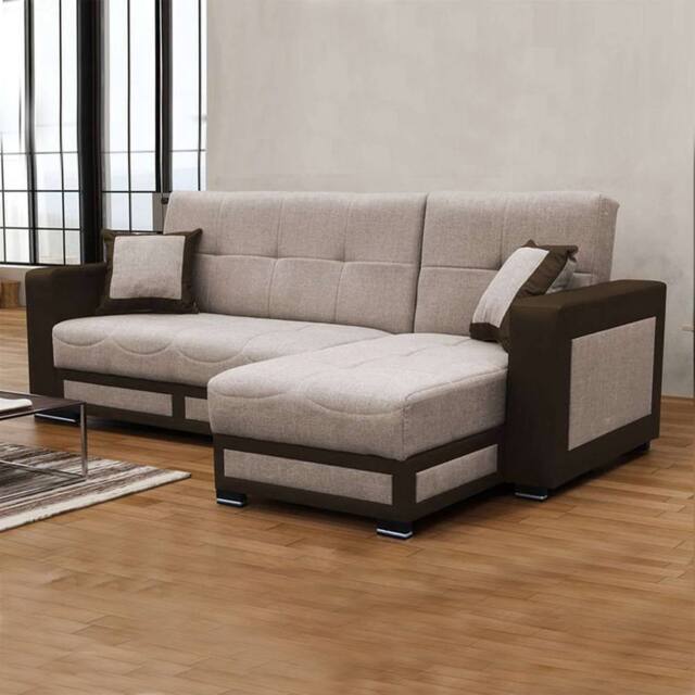 Sliding Wardrobes 4U Terrian Fabric Right Corner Sofa Bed with Ottoman Storage - Brown - image 1