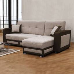 Sliding Wardrobes 4U Terrian Fabric Right Corner Sofa Bed with Ottoman Storage - Brown - thumbnail 1