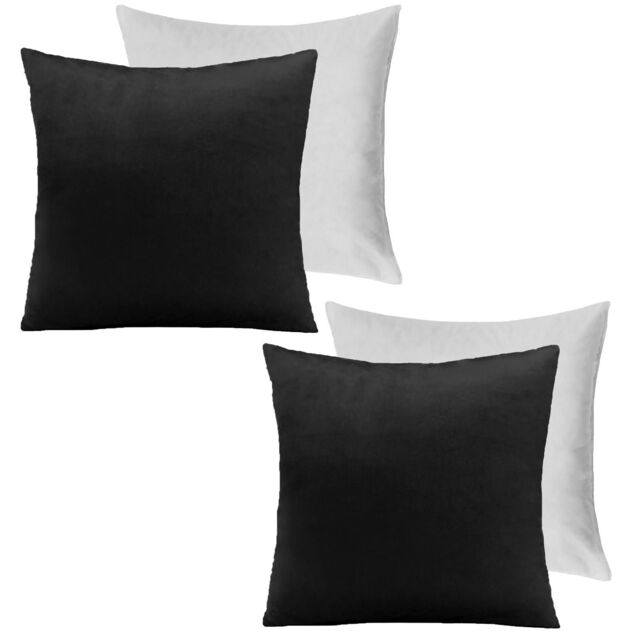 OHS 2 x Matte Velvet Filled Cushion Covers Soft Zip in Black - Size: 45 cm x 45 cm - image 1