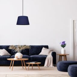Happy Homewares Traditional Linen Fabric Drum Shade for Pendant & Lampshade in Midnight - Size: 14 inches - thumbnail 6
