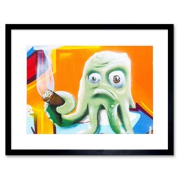 "Artery8 Wall Art Print Graffiti Octopus Smoking Cigar Framed in Black - Size: W7"" x H9""" - thumbnail 1