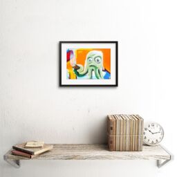 "Artery8 Wall Art Print Graffiti Octopus Smoking Cigar Framed in Black - Size: W7"" x H9""" - thumbnail 2
