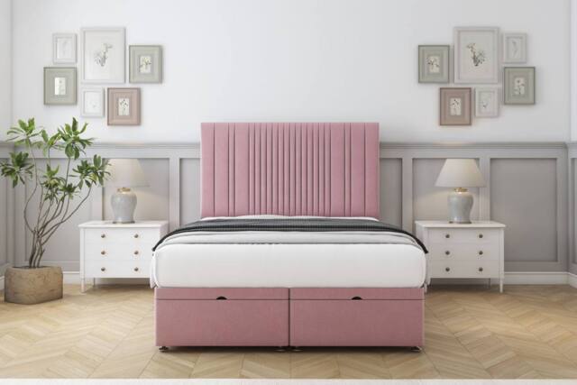 "Comfort Beds The Foxy Plush Ottoman Bed Base-54"" Floor Standing Headboard in Pink - Size: Double" - image 1