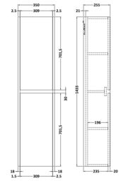 Balterley Square Wall Hung 2 Door Tall Bathroom Unit, 350mm Matt Metallic Slate in Grey - thumbnail 4