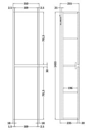 Balterley Square Wall Hung 2 Door Tall Bathroom Unit, 350mm Matt Metallic Slate in Grey - thumbnail 2