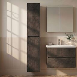 Balterley Square Wall Hung 2 Door Tall Bathroom Unit, 350mm Matt Metallic Slate in Grey - thumbnail 7